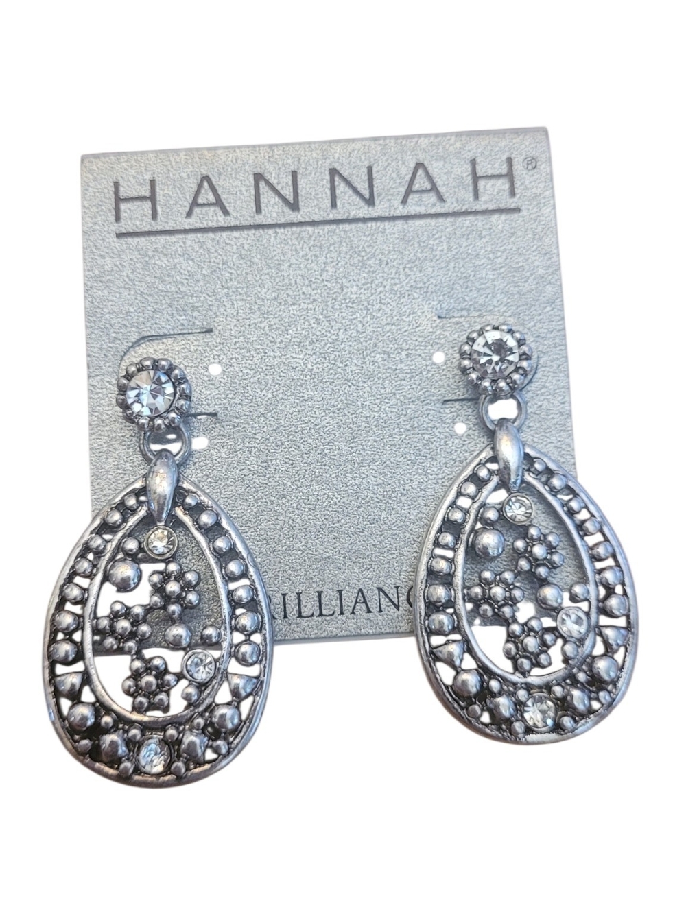 🥳4/$19!🥳 HANNAH Silver Dangle Teardrop Earrings with Clear Crystals